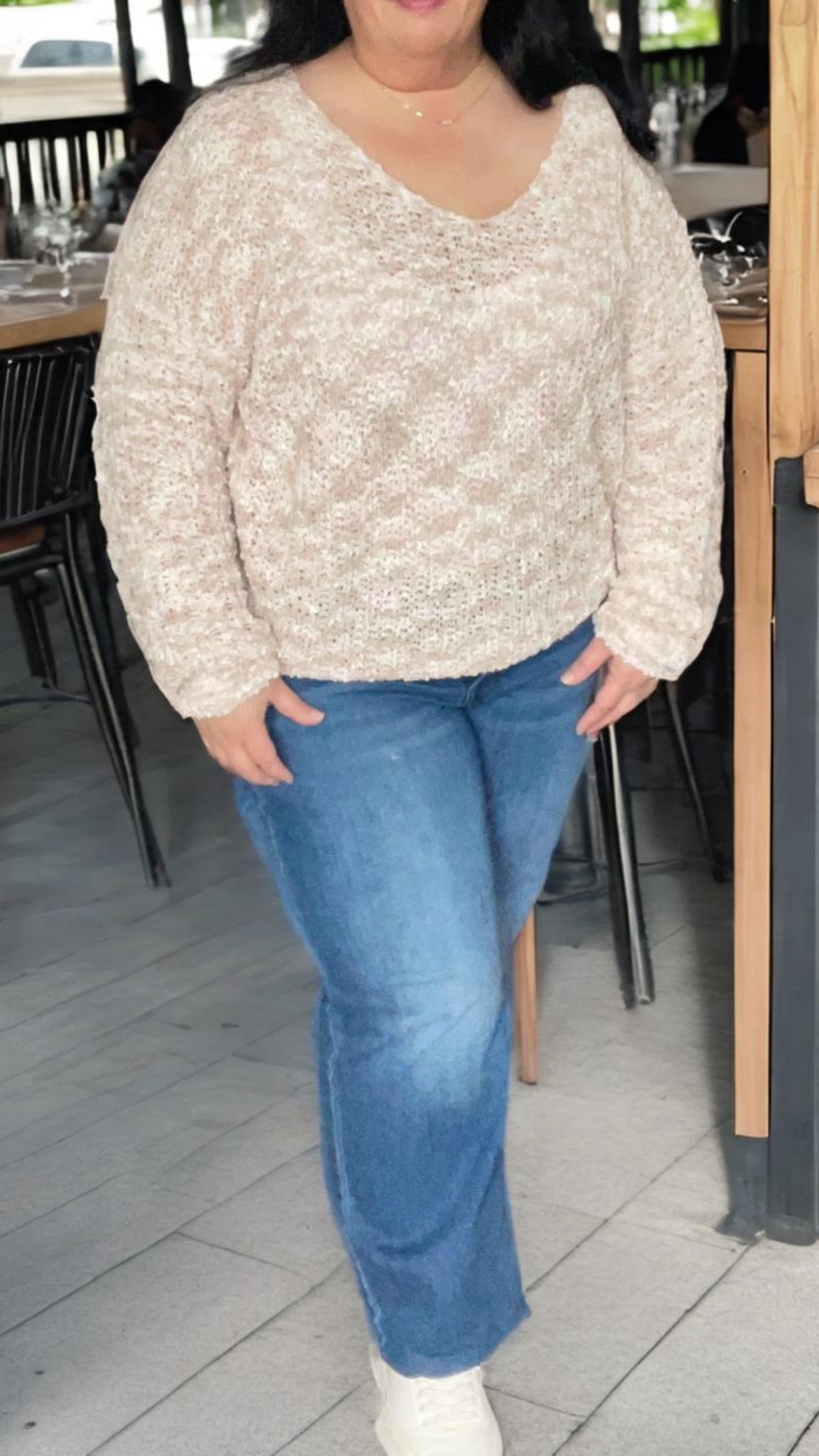 Plus Size V-Neck Pastel Color Sweater