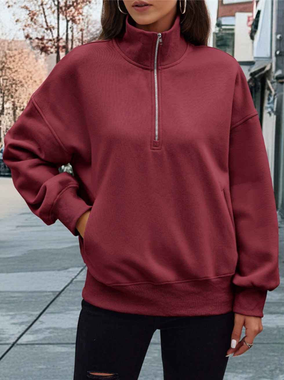 Drop Shoulder Zipper Loose Fit Pockets Hoodie