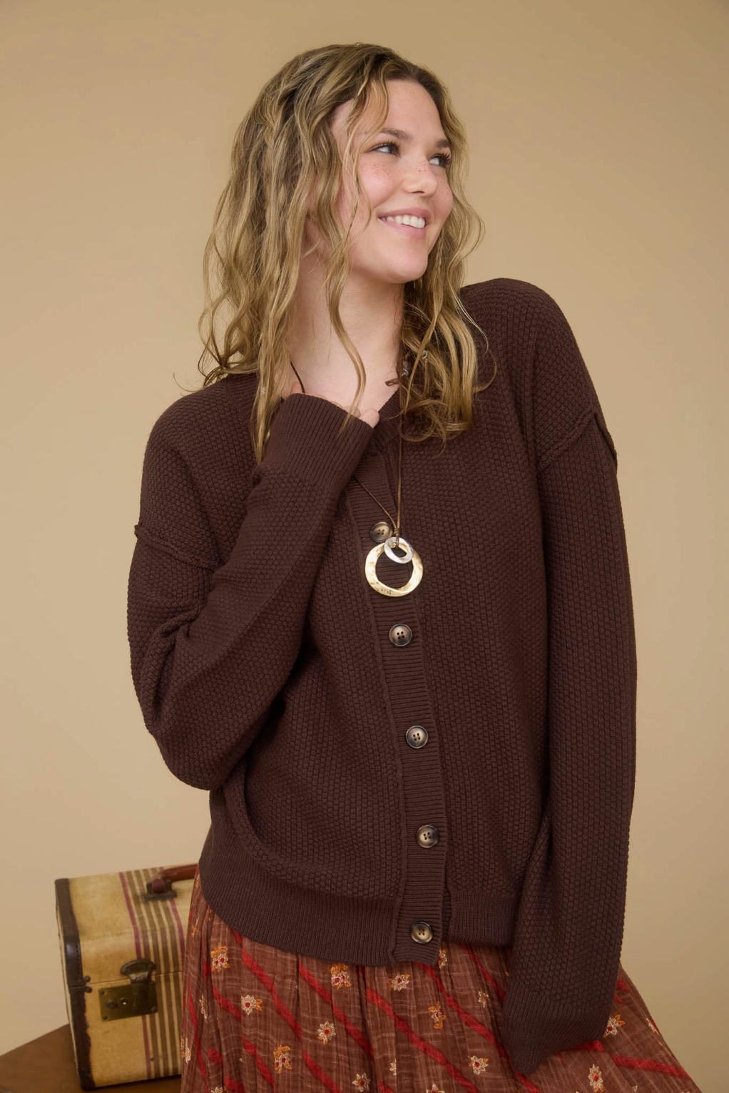 Exposed Seam Button Down Knit Cardigan