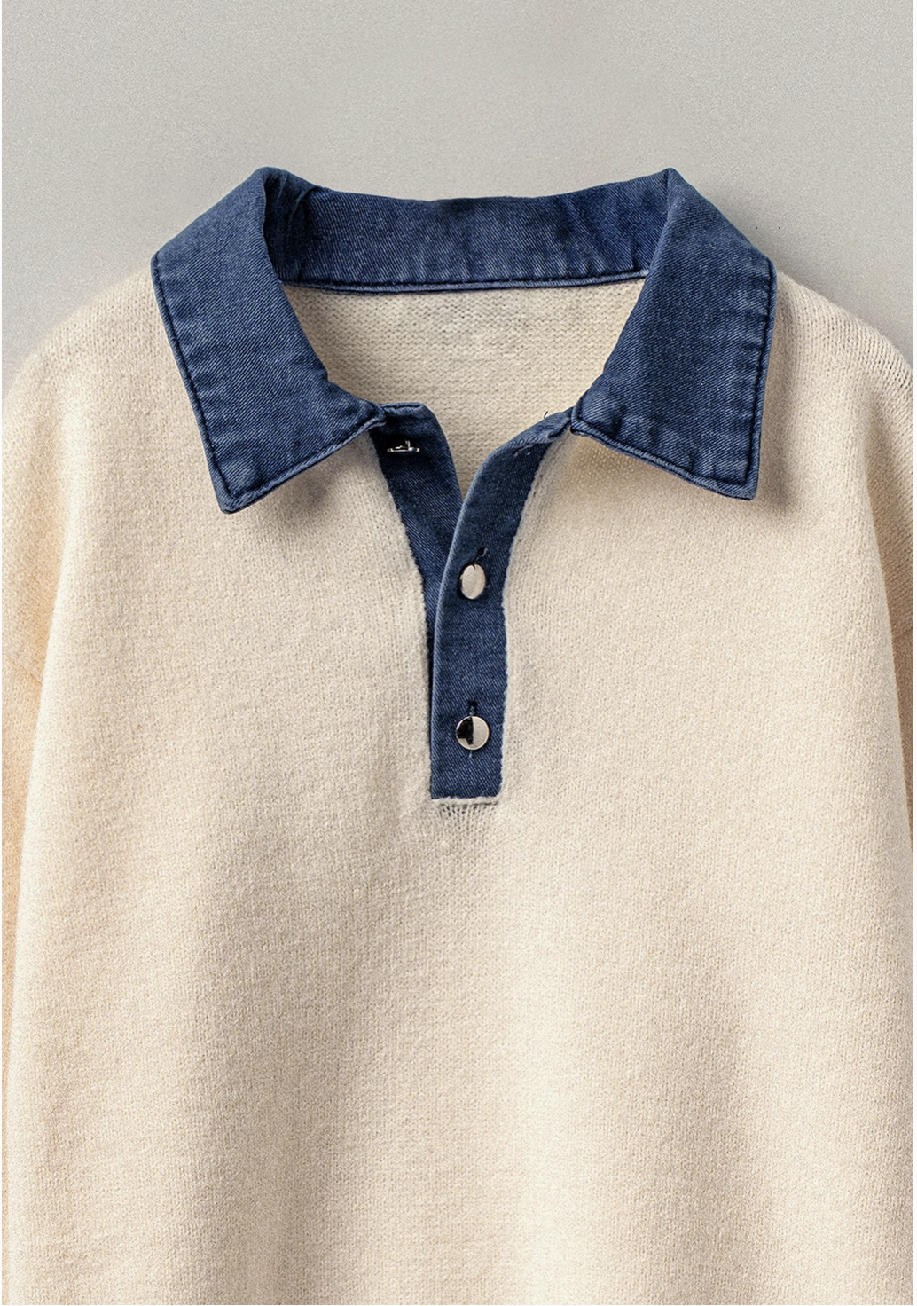 Denim Collar Button Knit Pullover