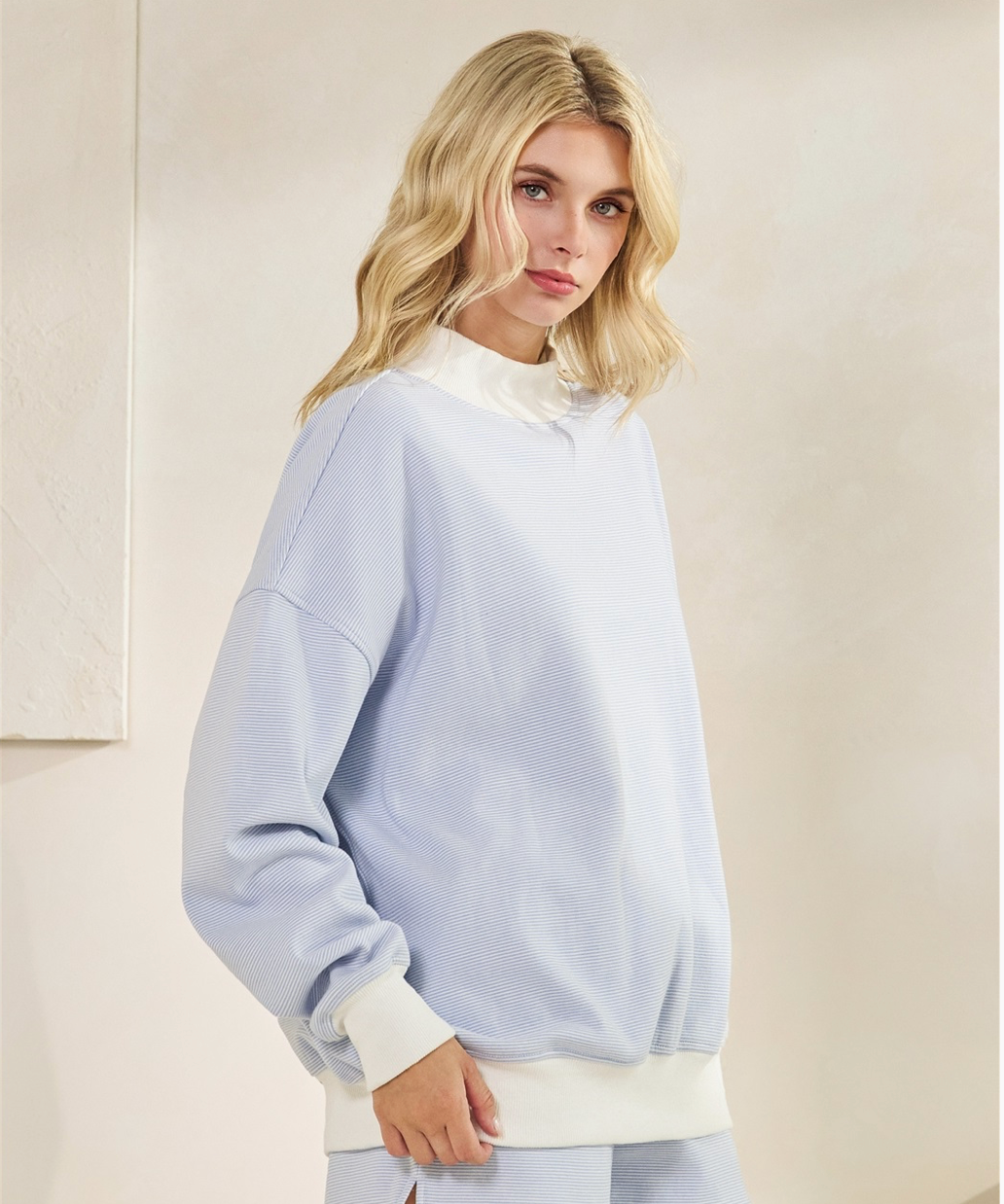 Mock Neck Striped Sweatshirt