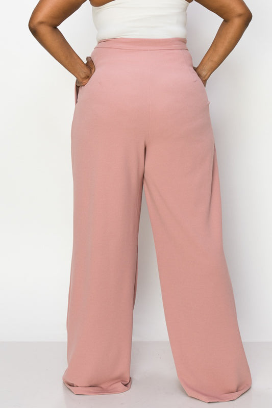 Side Button Wide Leg Pants