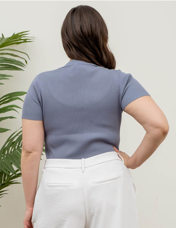 Plus size collared ribbed top