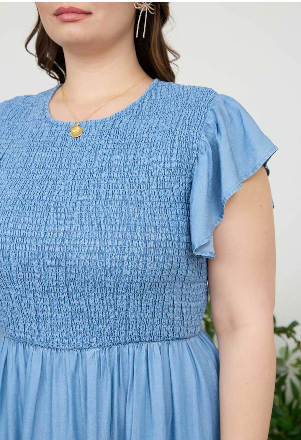 Plus Size Chambray Smocked Tiered Midi Dress LivMad & Company Plus Size Chambray Smocked Tiered Midi Dress LivMad & Company