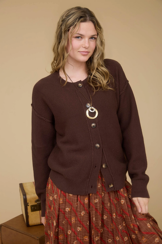 Exposed Seam Button Down Knit Cardigan