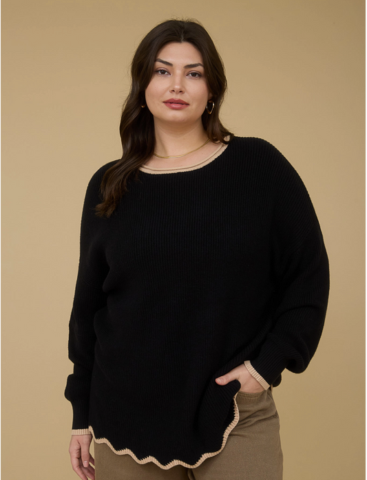 Plus Scallop Trim Knit Pullover
