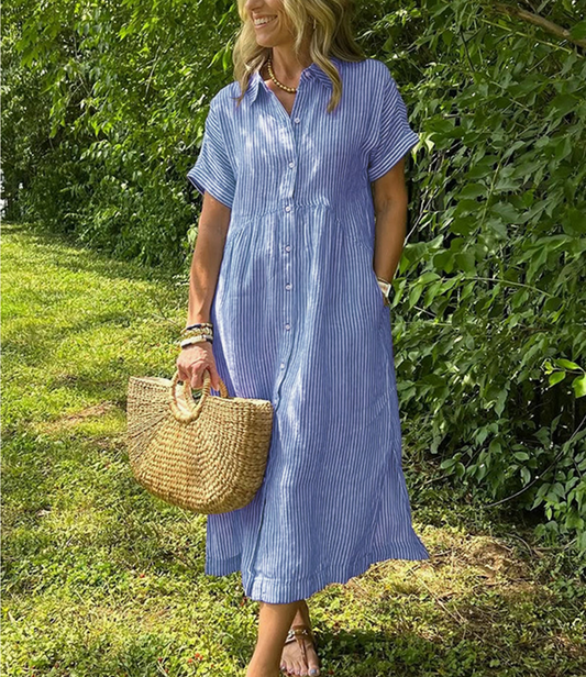 Casual Striped Shirt Dress