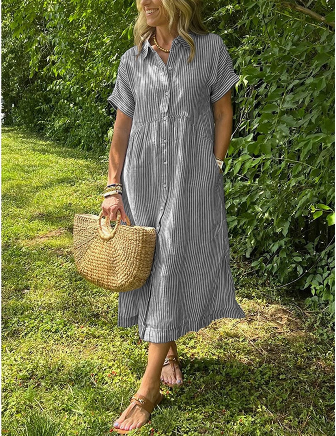 Casual Striped Shirt Dress