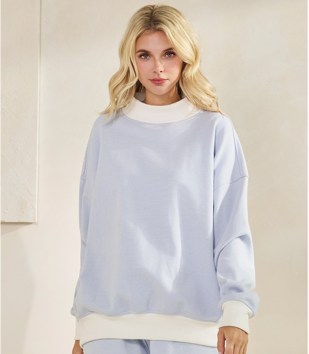 Mock Neck Striped Sweatshirt