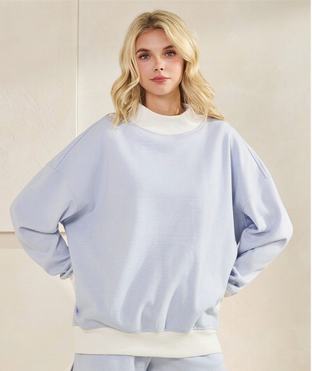 Mock Neck Striped Sweatshirt