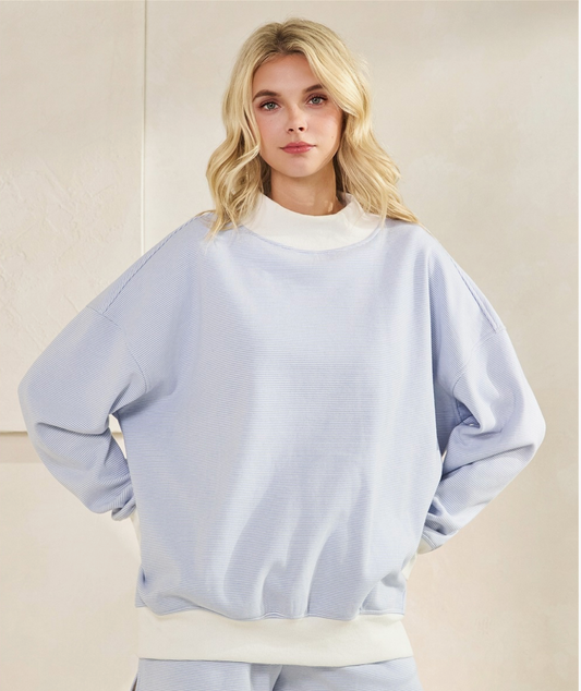 Mock Neck Striped Sweatshirt