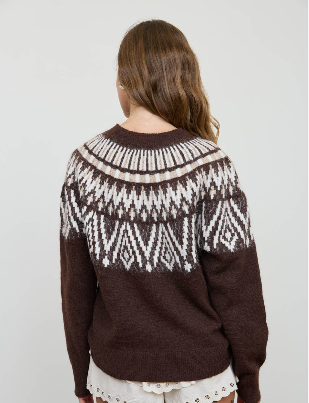Fair Isle Yoke Crew Neck Knit Pullover